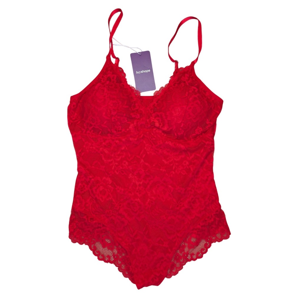 New XL Heyshape Red Lace Bodysuit Shapewear Lingerie Retro Pinup Pretty Lacey